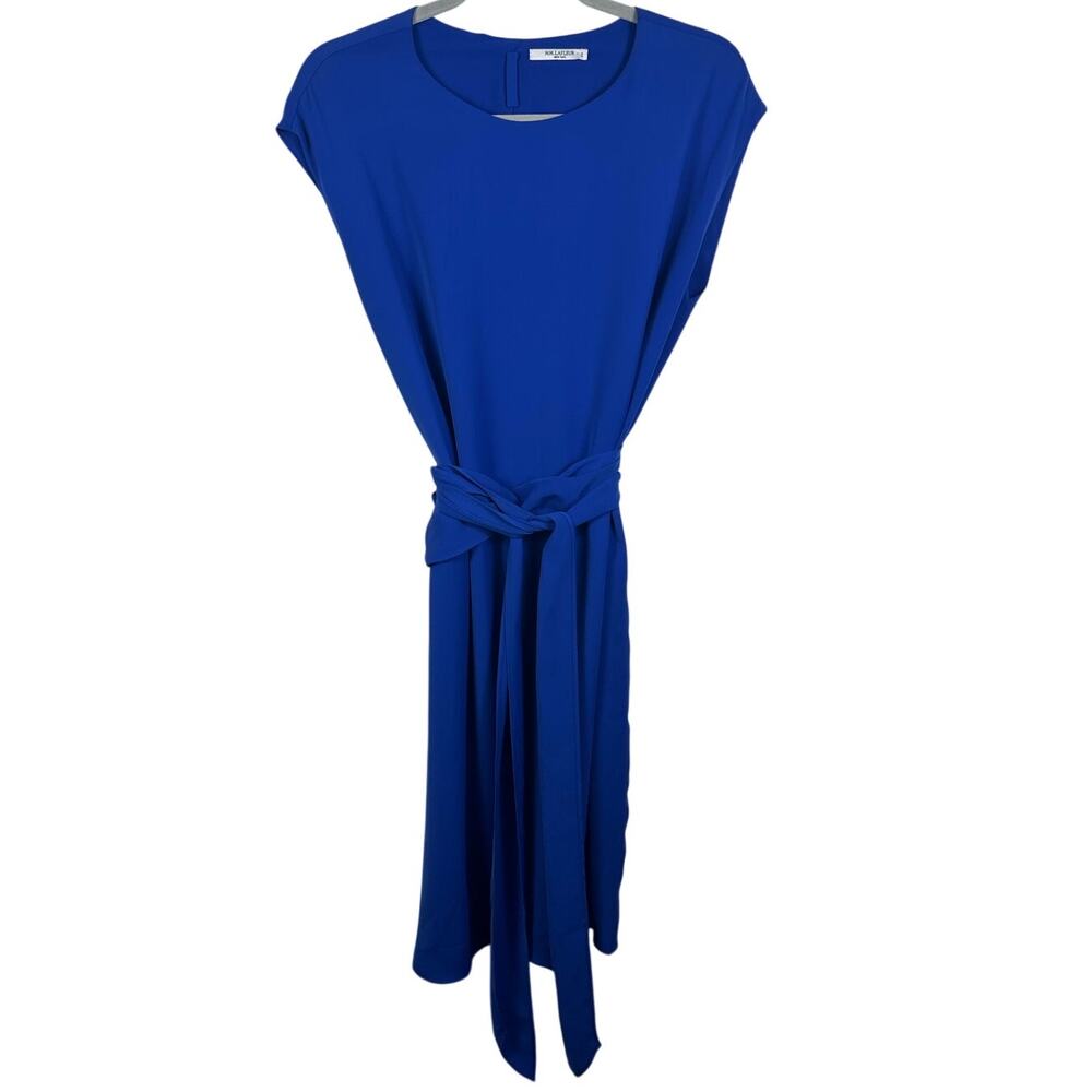 MM Lafleur Sheath Dress Women Small Blue EUC Tie Waist Cap Sleeve 1694